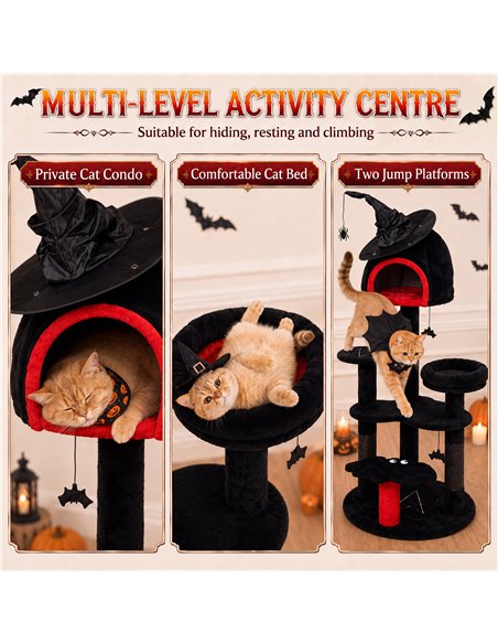 PawHut Gothic Cat Tree, 155cm Cat Tower for Indoor Kittens, Multi-Level Stable Kitten Activity Centre, Black, Halloween - pic 213446 | FastDaddyshop
