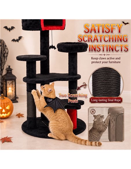 PawHut Gothic Cat Tree, 155cm Cat Tower for Indoor Kittens, Multi-Level Stable Kitten Activity Centre, Black, Halloween - pic 213447 | FastDaddyshop