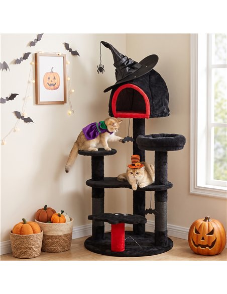 PawHut Gothic Cat Tree, 155cm Cat Tower for Indoor Kittens, Multi-Level Stable Kitten Activity Centre, Black, Halloween - pic 213449 | FastDaddyshop