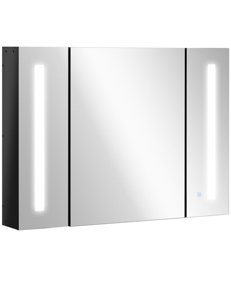 Kleankin LED Bathroom Wall Mounted Dimmable Cabinet with 3 Mirrored Doors, High Gloss Black - pic 21345 | FastDaddyshop