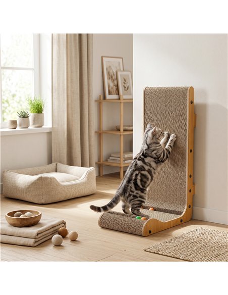 PawHut Cat Scratching Board Wall Mounted Cat Scratcher Corrugated 3 Toy Balls 39 x 23.5 x 57.5 cm Brown - pic 213452 | FastDaddyshop