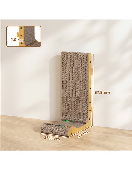 PawHut Cat Scratching Board Wall Mounted Cat Scratcher Corrugated 3 Toy Balls 39 x 23.5 x 57.5 cm Brown - pic 213453 | FastDaddyshop