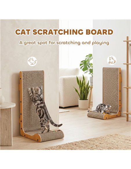 PawHut Cat Scratching Board Wall Mounted Cat Scratcher Corrugated 3 Toy Balls 39 x 23.5 x 57.5 cm Brown - pic 213454 | FastDaddyshop