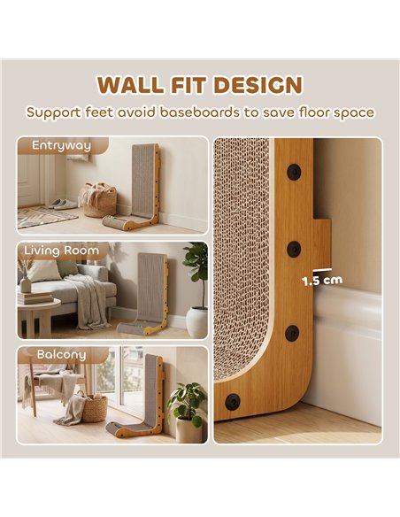 PawHut Cat Scratching Board Wall Mounted Cat Scratcher Corrugated 3 Toy Balls 39 x 23.5 x 57.5 cm Brown - pic 213455 | FastDaddyshop