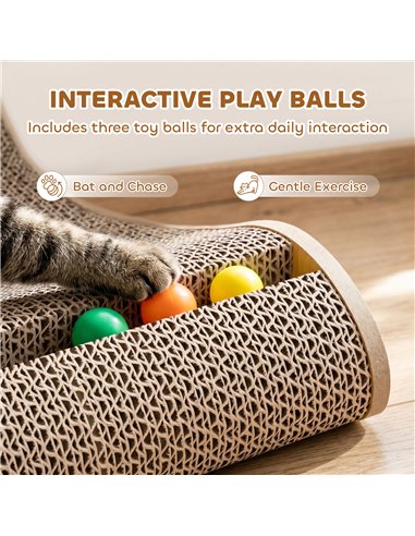 PawHut Cat Scratching Board Wall Mounted Cat Scratcher Corrugated 3 Toy Balls 39 x 23.5 x 57.5 cm Brown