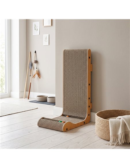 PawHut Cat Scratching Board Wall Mounted Cat Scratcher Corrugated 3 Toy Balls 39 x 23.5 x 57.5 cm Brown - pic 213458 | FastDaddyshop