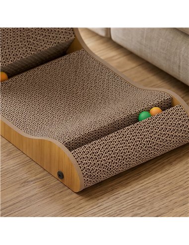 PawHut Cat Scratching Board Wall Mounted Cat Scratcher Corrugated 3 Toy Balls 39 x 23.5 x 57.5 cm Brown