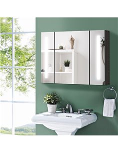 Kleankin LED Bathroom Wall Mounted Dimmable Cabinet with 3 Mirrored Doors, High Gloss Black 2