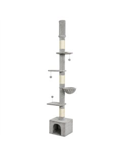 PawHut Floor to Ceiling Cat Tree, 230-250cm Multi-Level Cat Tower with Adjustable Height, Scratching Posts, Condo, Platforms