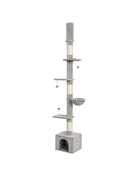 PawHut Floor to Ceiling Cat Tree, 230-250cm Multi-Level Cat Tower with Adjustable Height, Scratching Posts, Condo, Platforms - pic 213469 | FastDaddyshop