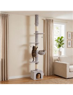 PawHut Floor to Ceiling Cat Tree, 230-250cm Multi-Level Cat Tower with Adjustable Height, Scratching Posts, Condo, Platforms 2