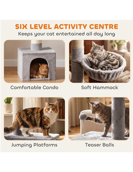 PawHut Floor to Ceiling Cat Tree, 230-250cm Multi-Level Cat Tower with Adjustable Height, Scratching Posts, Condo, Platforms - pic 213473 | FastDaddyshop