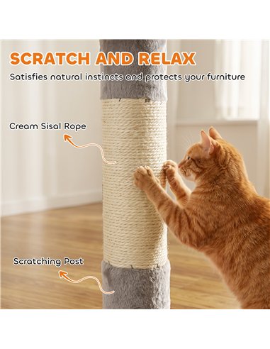PawHut Floor to Ceiling Cat Tree, 230-250cm Multi-Level Cat Tower with Adjustable Height, Scratching Posts, Condo, Platforms