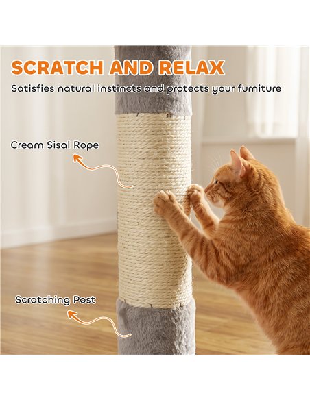 PawHut Floor to Ceiling Cat Tree, 230-250cm Multi-Level Cat Tower with Adjustable Height, Scratching Posts, Condo, Platforms - pic 213475 | FastDaddyshop