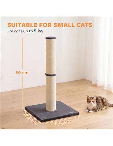 PawHut Cat Scratching Post, 80cm Tall Cat Scratch Post with Sisal Rope, Plush Base, Lightweight Claw Scratcher