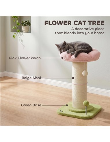 PawHut Cat Tree, Flower Cat Scratching Post with Thick Sisal Post, Dangling & Spring Balls, Bed, Kitty Activity Centre