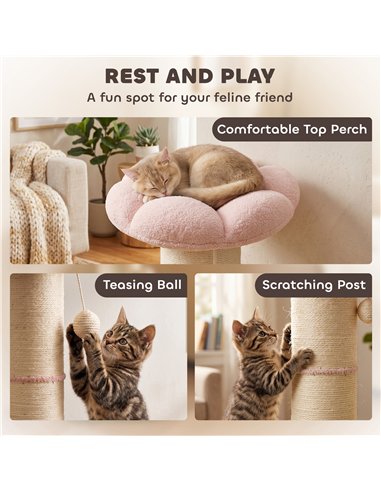 PawHut Cat Tree, Flower Cat Scratching Post with Thick Sisal Post, Dangling & Spring Balls, Bed, Kitty Activity Centre