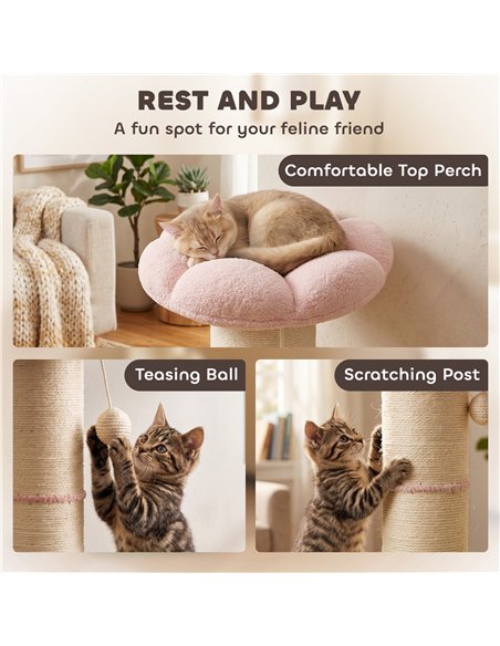 PawHut Cat Tree, Flower Cat Scratching Post with Thick Sisal Post, Dangling & Spring Balls, Bed, Kitty Activity Centre - pic 213492 | FastDaddyshop