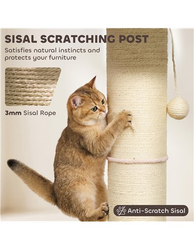 PawHut Cat Tree, Flower Cat Scratching Post with Thick Sisal Post, Dangling & Spring Balls, Bed, Kitty Activity Centre