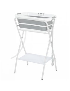 PawHut Dog Bath Tub, Portable Foldable Dog Bathtub with Stand, Drainage Hole, for Small Dogs Puppies Grey