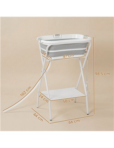 PawHut Dog Bath Tub, Portable Foldable Dog Bathtub with Stand, Drainage Hole, for Small Dogs Puppies Grey
