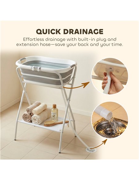 PawHut Dog Bath Tub, Portable Foldable Dog Bathtub with Stand, Drainage Hole, for Small Dogs Puppies Grey - pic 213521 | FastDaddyshop