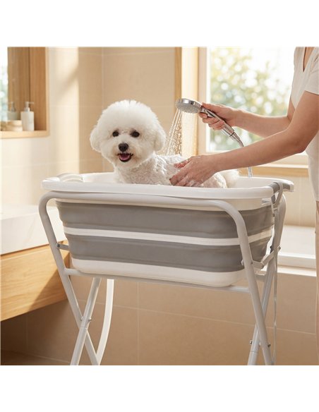 PawHut Dog Bath Tub, Portable Foldable Dog Bathtub with Stand, Drainage Hole, for Small Dogs Puppies Grey - pic 213522 | FastDaddyshop