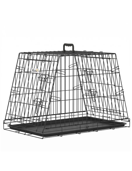 PawHut 30"(76 cm) Car Dog Crate Collapsible Slanted Travel Small Dog Cage with Tray & Handle 76L x 48W x 53H cm - pic 213523 | FastDaddyshop