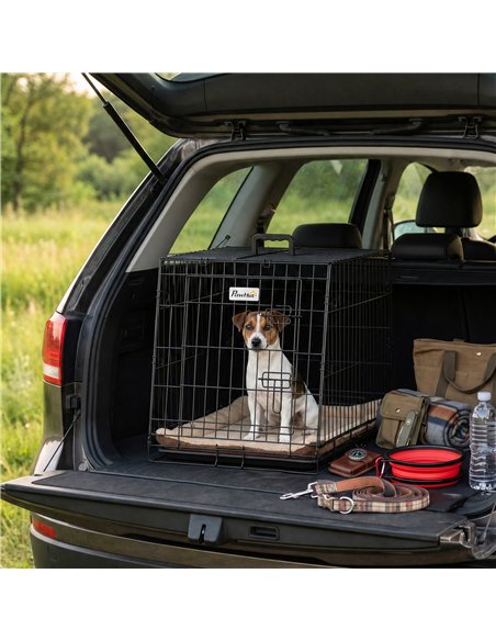 PawHut 30"(76 cm) Car Dog Crate Collapsible Slanted Travel Small Dog Cage with Tray & Handle 76L x 48W x 53H cm - pic 213524 | FastDaddyshop