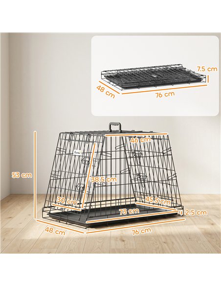 PawHut 30"(76 cm) Car Dog Crate Collapsible Slanted Travel Small Dog Cage with Tray & Handle 76L x 48W x 53H cm - pic 213525 | FastDaddyshop