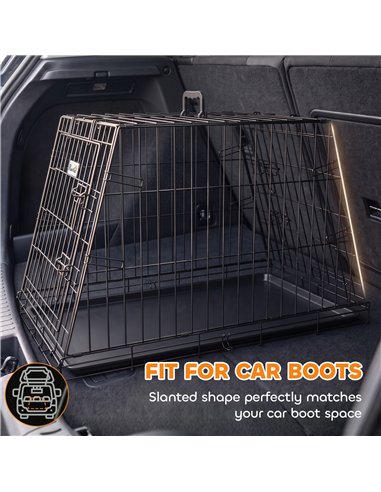 PawHut 30"(76 cm) Car Dog Crate Collapsible Slanted Travel Small Dog Cage with Tray & Handle 76L x 48W x 53H cm