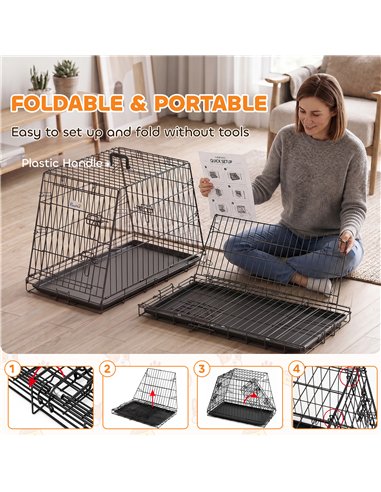 PawHut 30"(76 cm) Car Dog Crate Collapsible Slanted Travel Small Dog Cage with Tray & Handle 76L x 48W x 53H cm