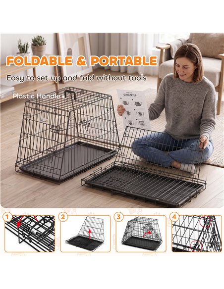 PawHut 30"(76 cm) Car Dog Crate Collapsible Slanted Travel Small Dog Cage with Tray & Handle 76L x 48W x 53H cm - pic 213528 | FastDaddyshop