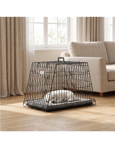 PawHut 30"(76 cm) Car Dog Crate Collapsible Slanted Travel Small Dog Cage with Tray & Handle 76L x 48W x 53H cm - pic 213530 | FastDaddyshop