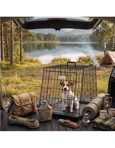 PawHut 30"(76 cm) Car Dog Crate Collapsible Slanted Travel Small Dog Cage with Tray & Handle 76L x 48W x 53H cm