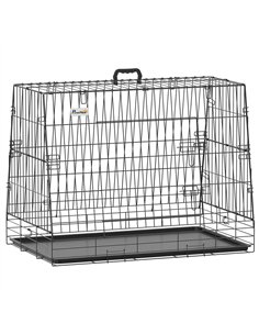 PawHut 35"(90 cm) Car Dog Crate Medium Large Collapsible Slanted Travel Dog Cage with Tray for Car Boot