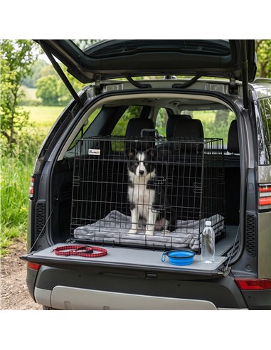 PawHut 35"(90 cm) Car Dog Crate Medium Large Collapsible Slanted Travel Dog Cage with Tray for Car Boot