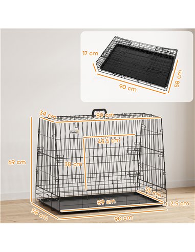 PawHut 35"(90 cm) Car Dog Crate Medium Large Collapsible Slanted Travel Dog Cage with Tray for Car Boot