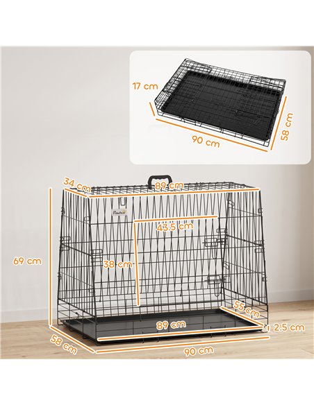 PawHut 35"(90 cm) Car Dog Crate Medium Large Collapsible Slanted Travel Dog Cage with Tray for Car Boot - pic 213534 | FastDaddyshop