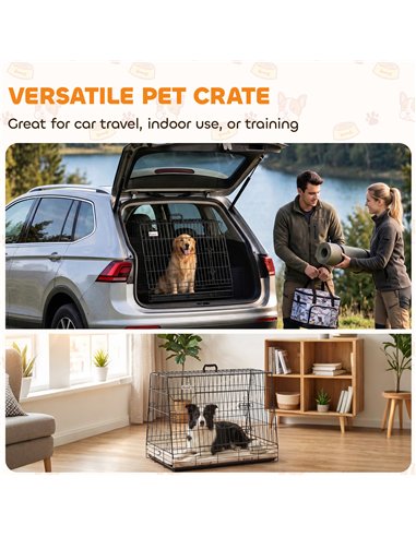 PawHut 35"(90 cm) Car Dog Crate Medium Large Collapsible Slanted Travel Dog Cage with Tray for Car Boot