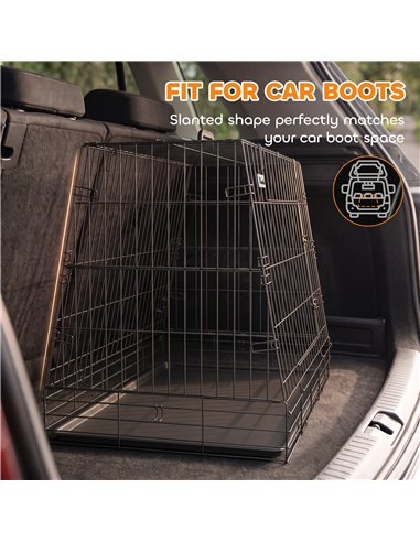 PawHut 35"(90 cm) Car Dog Crate Medium Large Collapsible Slanted Travel Dog Cage with Tray for Car Boot