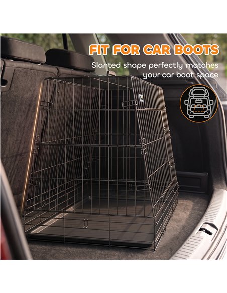 PawHut 35"(90 cm) Car Dog Crate Medium Large Collapsible Slanted Travel Dog Cage with Tray for Car Boot - pic 213536 | FastDaddyshop