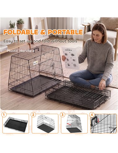 PawHut 35"(90 cm) Car Dog Crate Medium Large Collapsible Slanted Travel Dog Cage with Tray for Car Boot