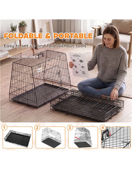 PawHut 35"(90 cm) Car Dog Crate Medium Large Collapsible Slanted Travel Dog Cage with Tray for Car Boot - pic 213537 | FastDaddyshop
