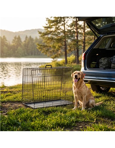 PawHut 35"(90 cm) Car Dog Crate Medium Large Collapsible Slanted Travel Dog Cage with Tray for Car Boot