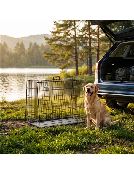 PawHut 35"(90 cm) Car Dog Crate Medium Large Collapsible Slanted Travel Dog Cage with Tray for Car Boot - pic 213540 | FastDaddyshop