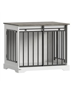 PawHut 80 cm Dog Crate Furniture with Sliding Barn Door for Medium Dogs, White