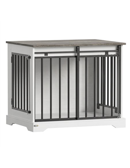 PawHut 80 cm Dog Crate Furniture with Sliding Barn Door for Medium Dogs, White - pic 213541 | FastDaddyshop