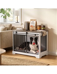 PawHut 80 cm Dog Crate Furniture with Sliding Barn Door for Medium Dogs, White 2