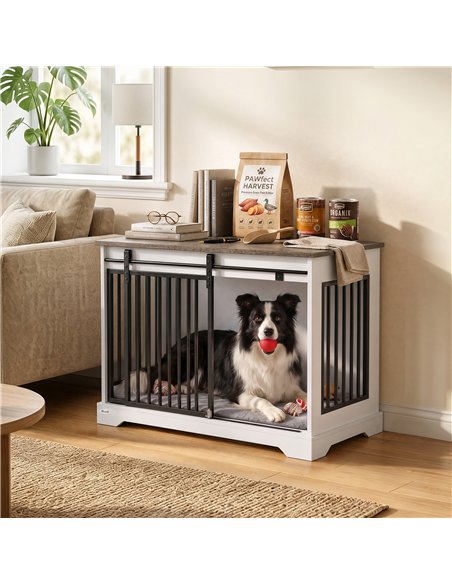 PawHut 80 cm Dog Crate Furniture with Sliding Barn Door for Medium Dogs, White - pic 213542 | FastDaddyshop
